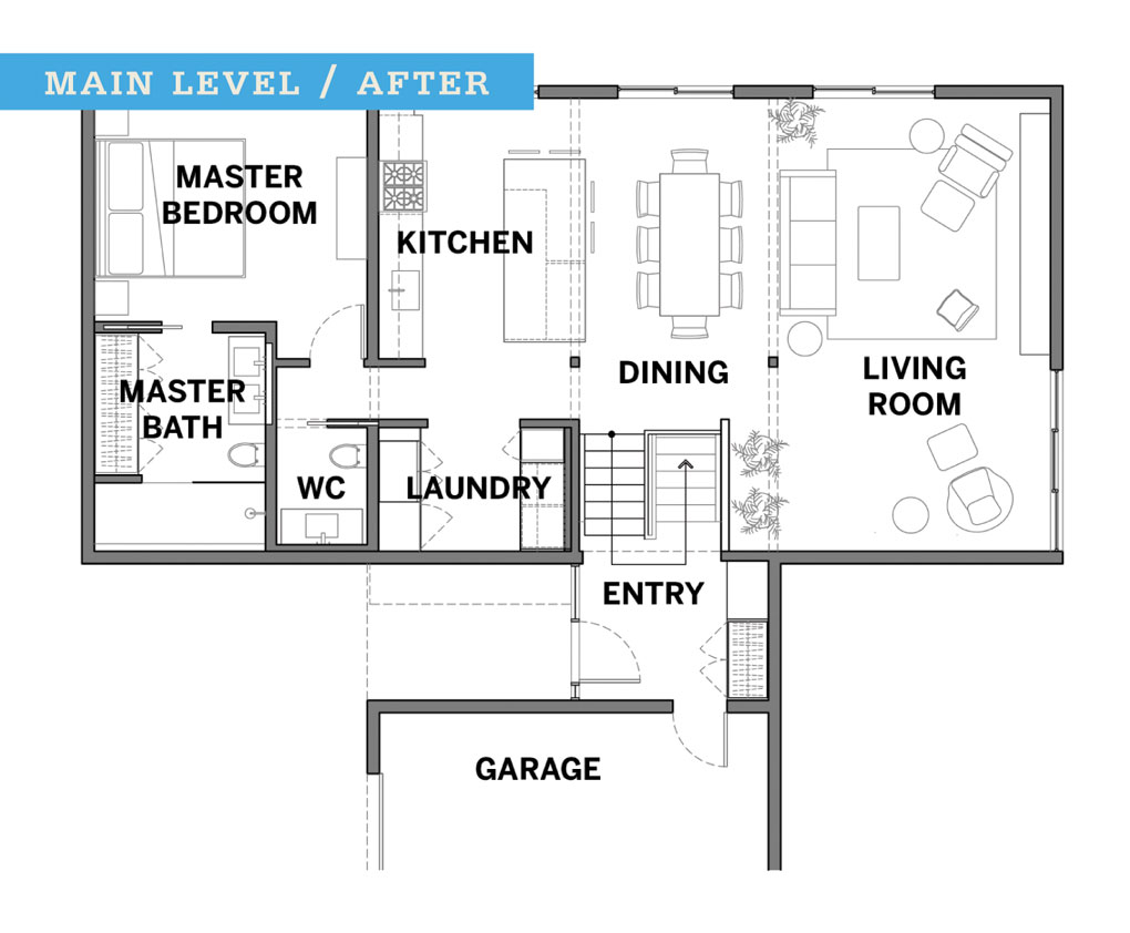 The blueprints of a floor plan after a remodel.