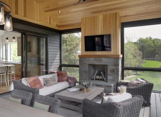 House Dressing Company large living room porch with wood and stones