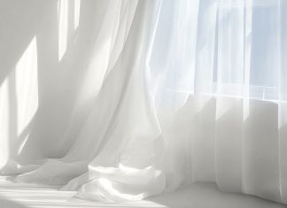 Pantone Color of the Year on the wall, curtain, and floor