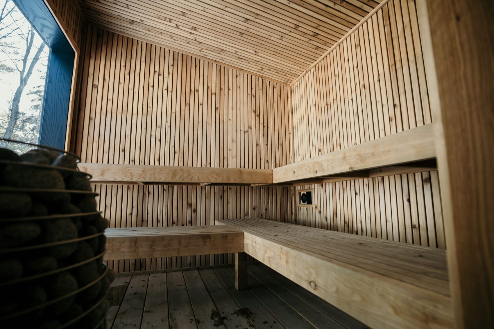 light flowing into the sauna's wooden interior