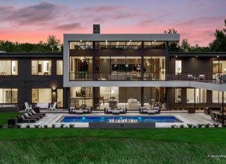 modern exterior at sunset with pool