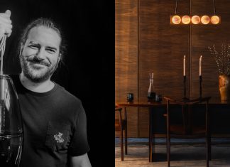 Hennepin Made Co-founder Joe Limpert (left); Nested collection lighting installment (right)