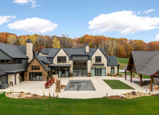 custom home with pool and pool house