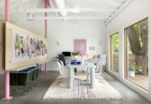 The bright, spacious workspace in Liquidpink Interiors' studio.