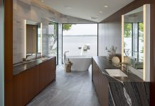 Mark D. Williams Custom Homes soaking tub overlooking lakeside window