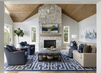 Awash in textures, the sunroom is a casual-yet-elegant spot near the kitchen, perfect for chatting, reading, or watching a football game.